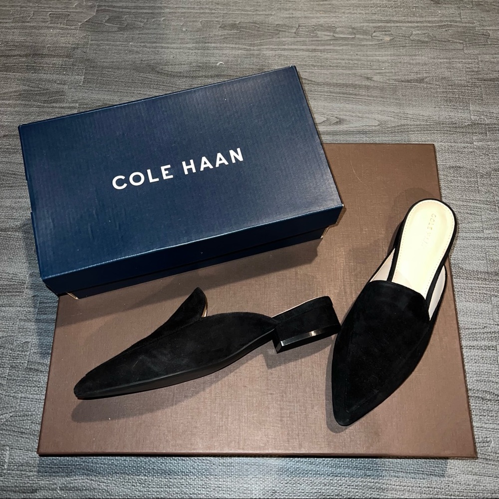 Cole Haan Piper Mules - Black Suede, Narrow (AA) Width